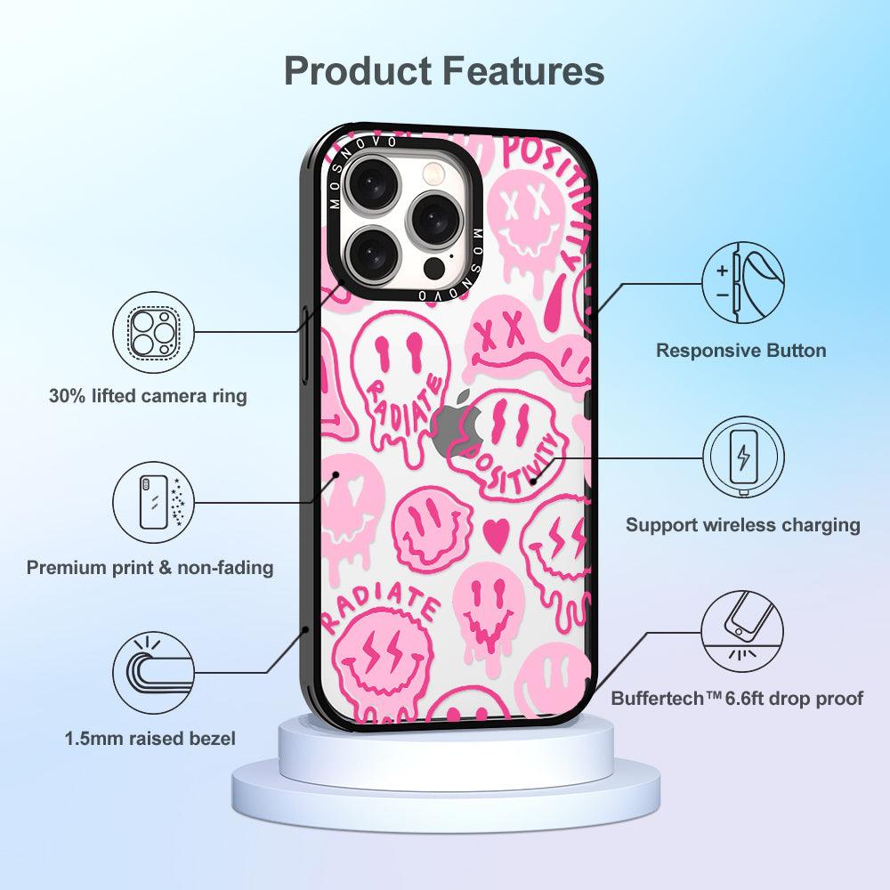 Pink Dripping Smiles Positivity Radiate Face Phone Case - iPhone 15 Pro Max Case - MOSNOVO