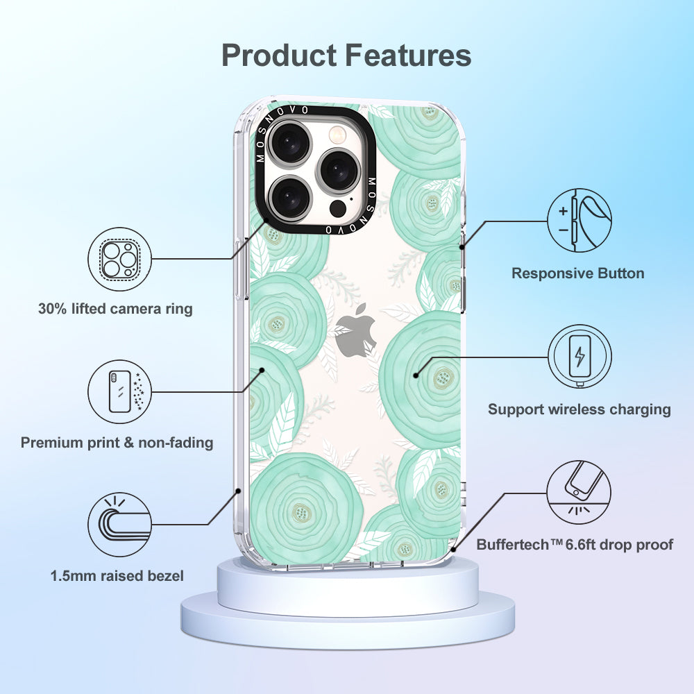 Mint Flower Phone Case - iPhone 15 Pro Max Case - MOSNOVO