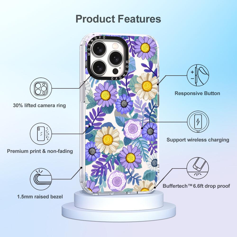 Purple Floral Phone Case - iPhone 15 Pro Max Case - MOSNOVO