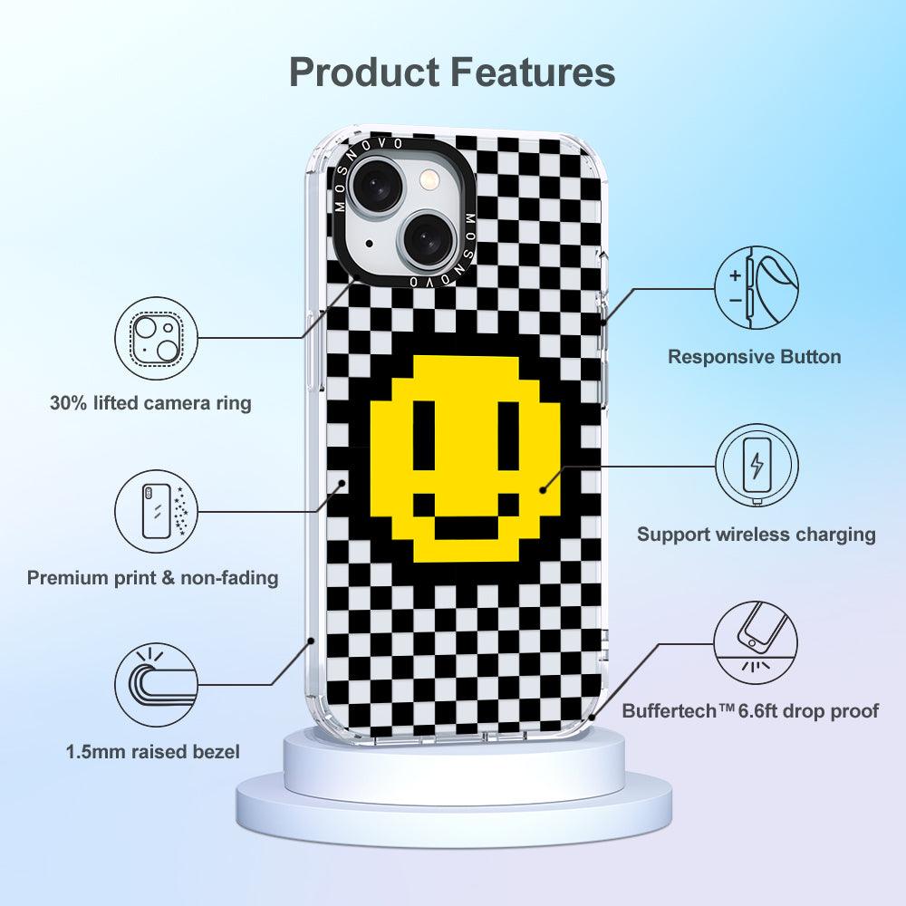 Smile Checkered Phone Case - iPhone 15 Plus Case - MOSNOVO