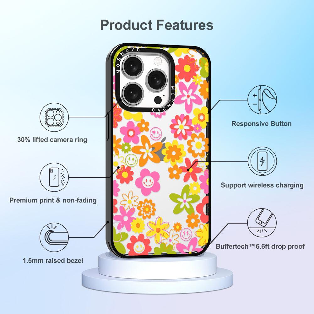 70's Groovy Floral Phone Case - iPhone 15 Pro Case - MOSNOVO