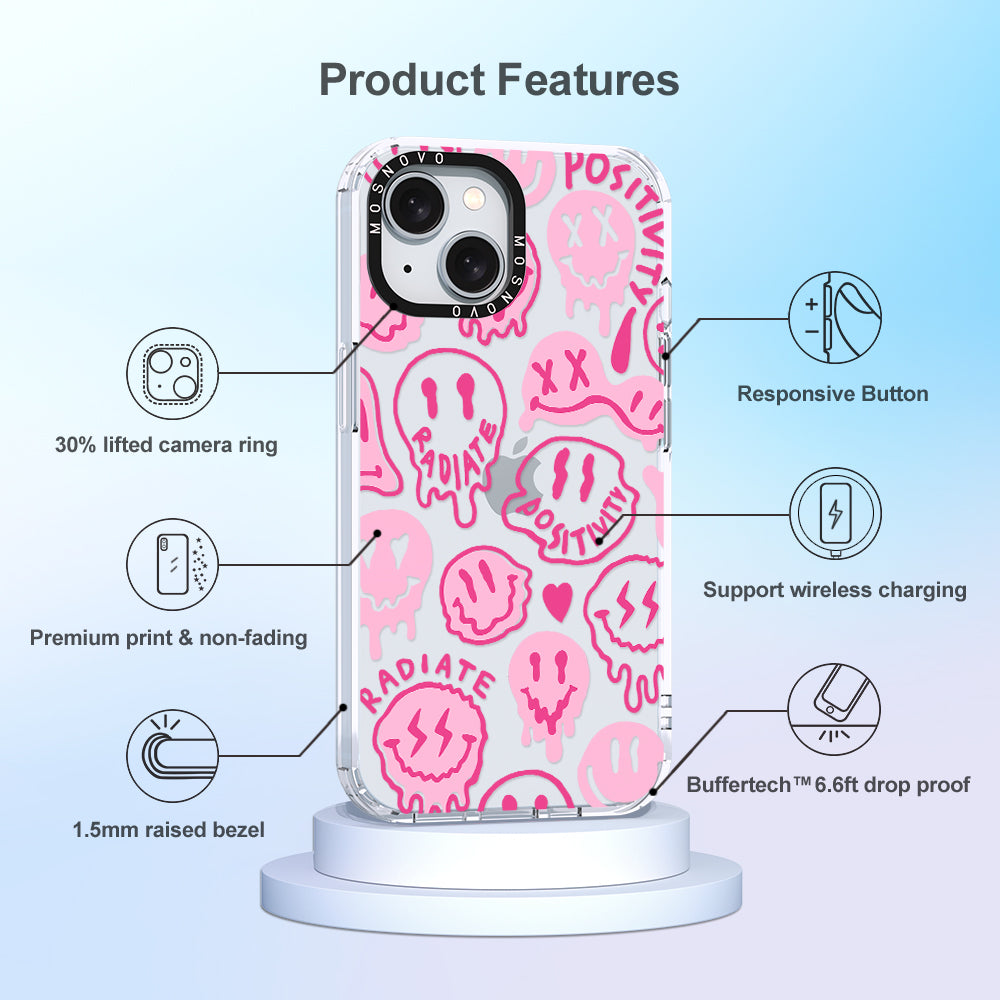 Pink Dripping Smiles Positivity Radiate Face Phone Case - iPhone 15 Case - MOSNOVO