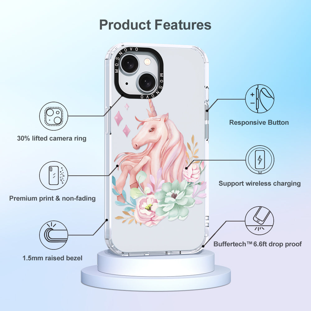 Elegant Flowers Unicorn Phone Case - iPhone 15 Case - MOSNOVO