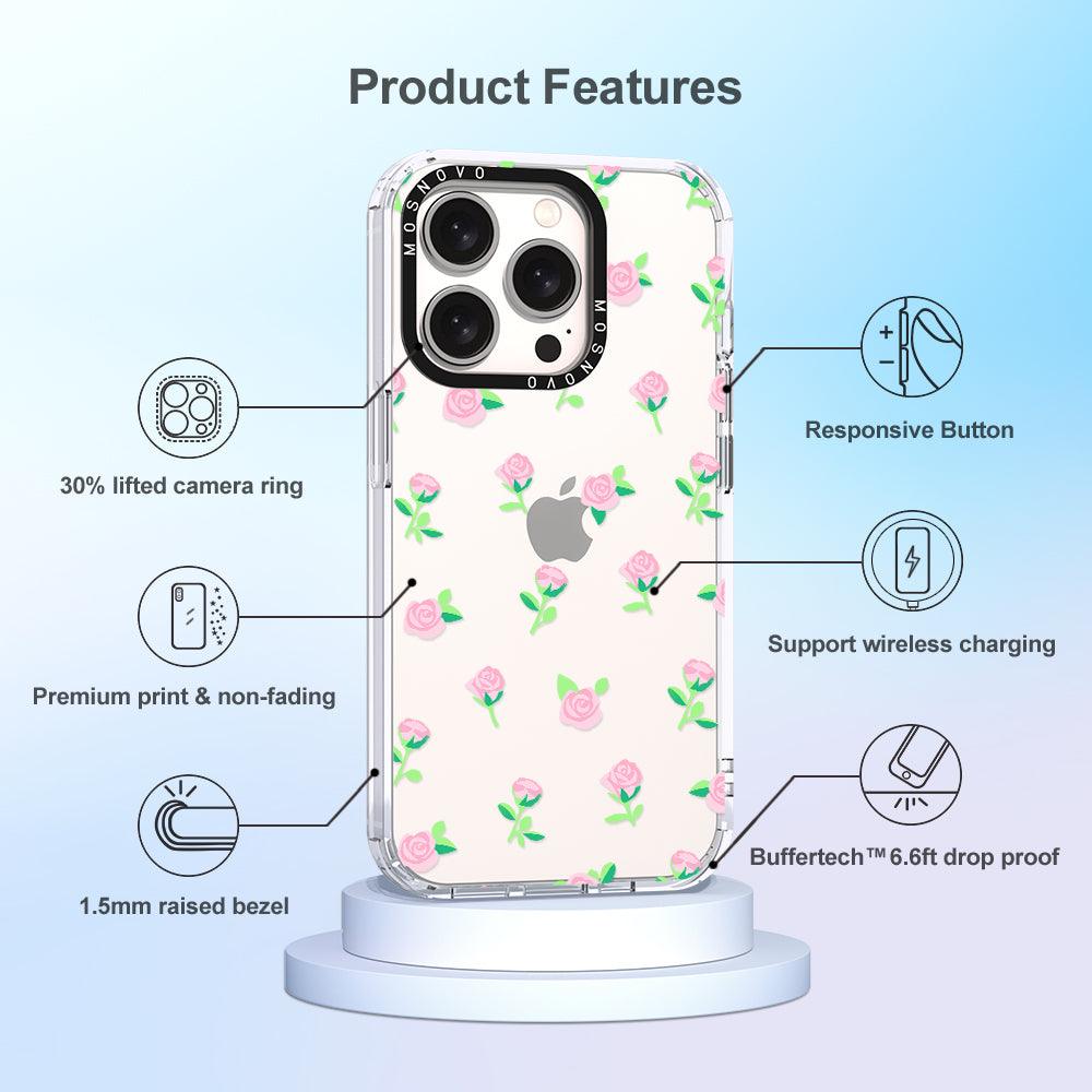 Pink Rose Floral Phone Case - iPhone 15 Pro Case - MOSNOVO