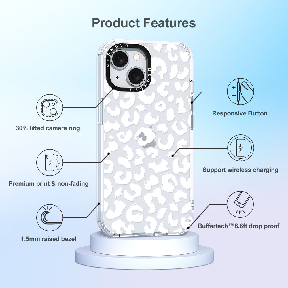 White Leopard Phone Case - iPhone 15 Plus Case - MOSNOVO