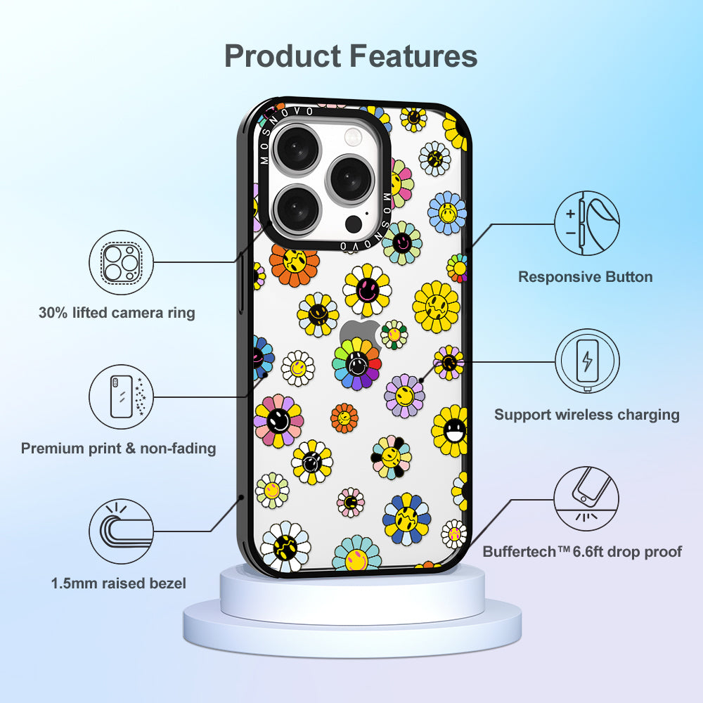 Flower Smiley Face Phone Case - iPhone 15 Pro Case - MOSNOVO