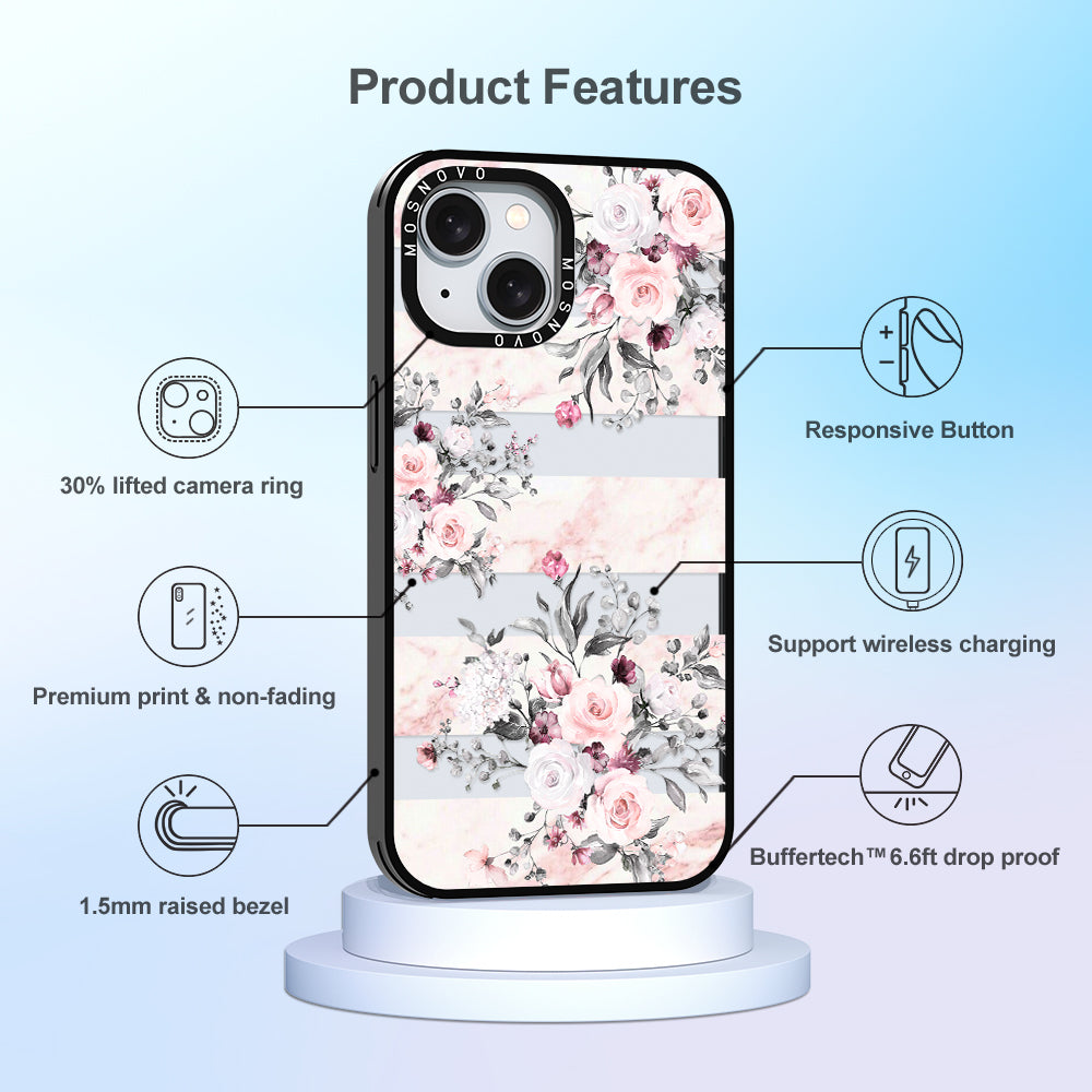 Pink Flower Marble Phone Case - iPhone 15 Case Black