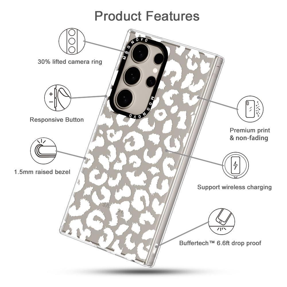 White Leopard Print Phone Case - Samsung Galaxy S24 Ultra Case - MOSNOVO