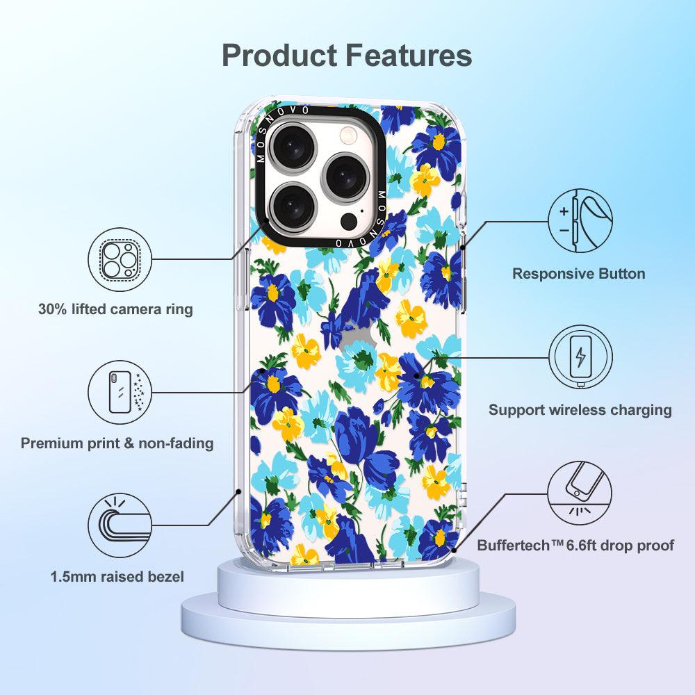 Vintage Blue Floral Phone Case - iPhone 15 Pro Case - MOSNOVO