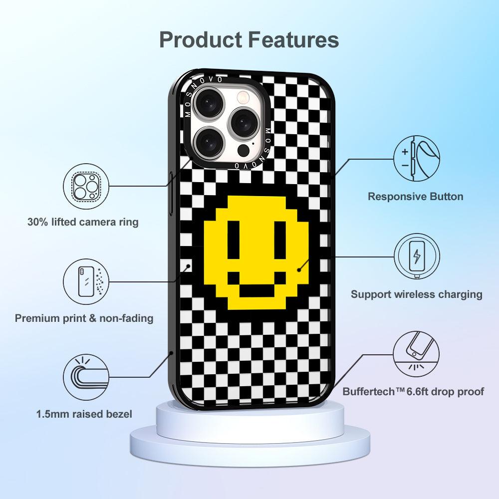 Smile Checkered Phone Case - iPhone 15 Pro Max Case - MOSNOVO