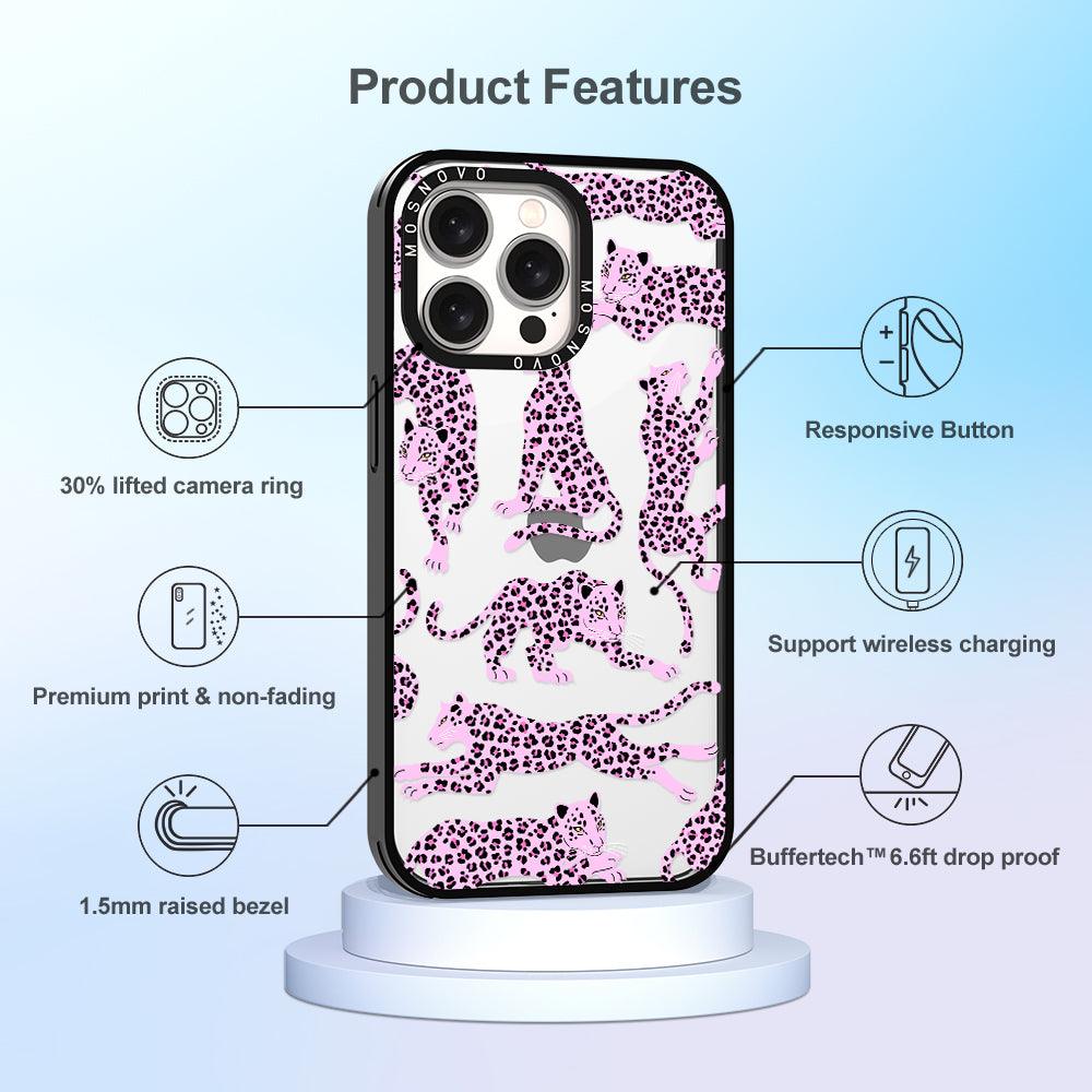 Pink Leopard Phone Case - iPhone 15 Pro Max Case - MOSNOVO