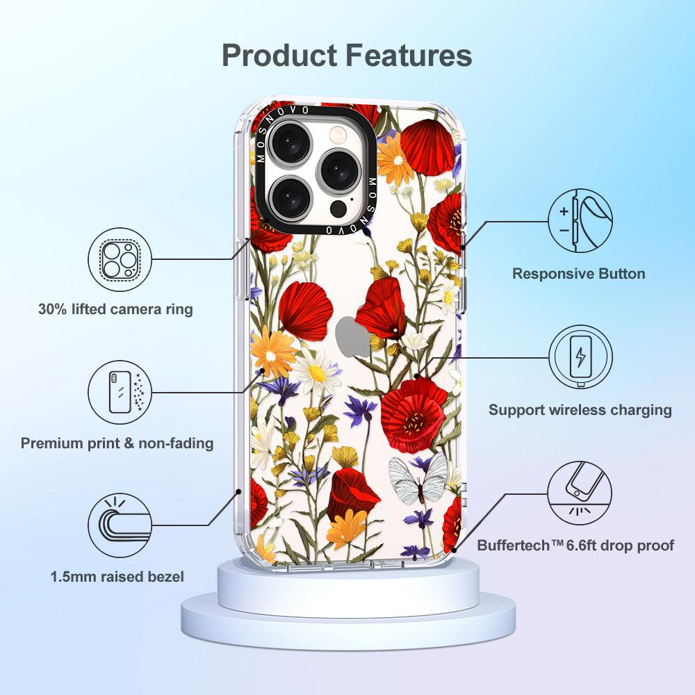 Poppy Floral Phone Case - iPhone 15 Pro Max Case - MOSNOVO