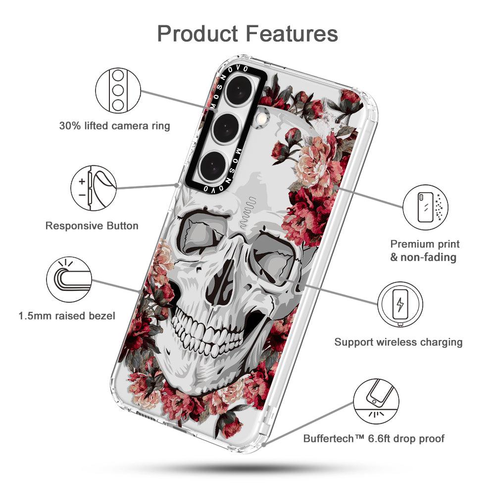 Red Flower Skull Phone Case - Samsung Galaxy S24 Plus Case - MOSNOVO