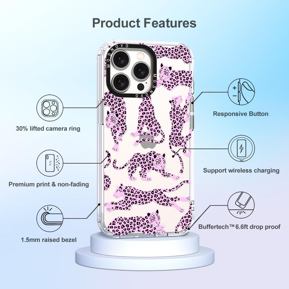 Pink Leopard Phone Case - iPhone 15 Pro Max Case - MOSNOVO