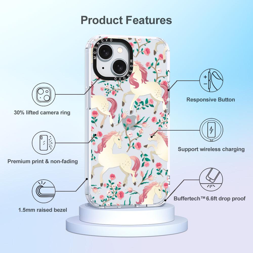 Unicorn with Floral Phone Case - iPhone 15 Plus Case - MOSNOVO