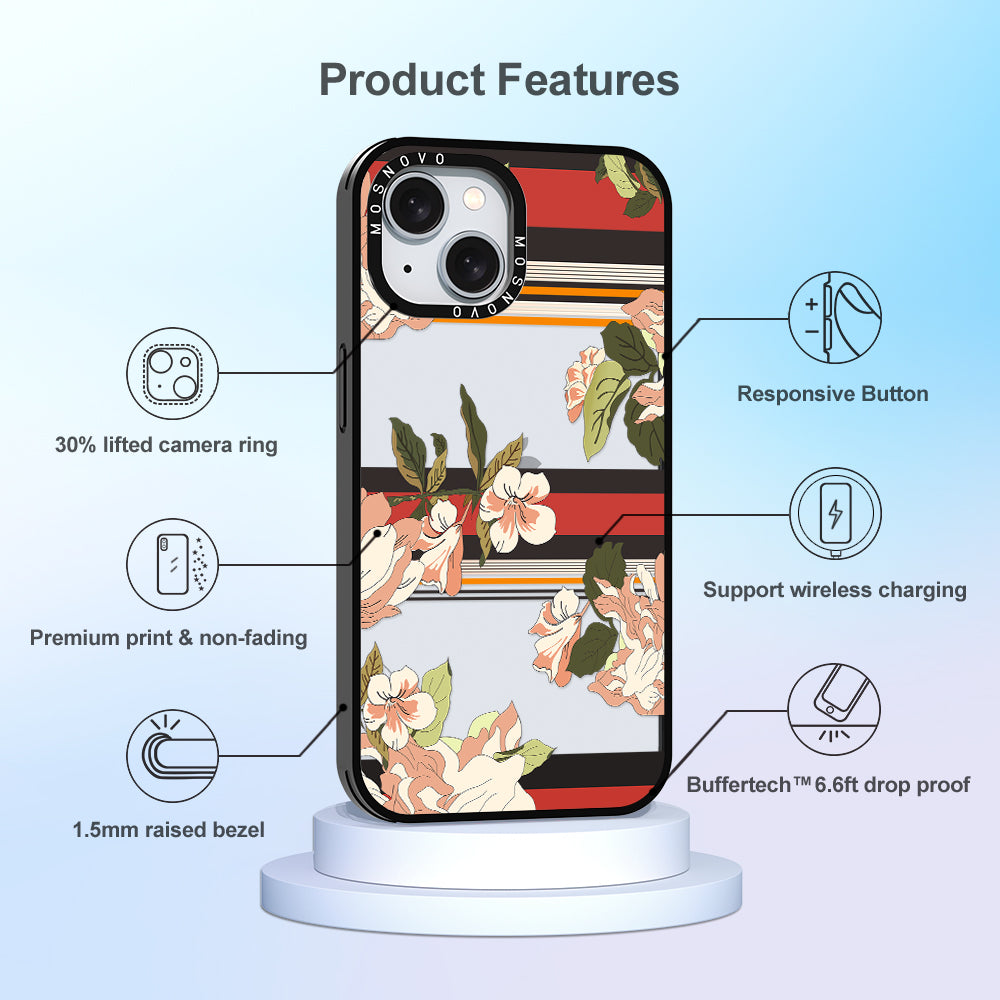 Classic Stripe Floral Phone Case - iPhone 15 Case - MOSNOVO