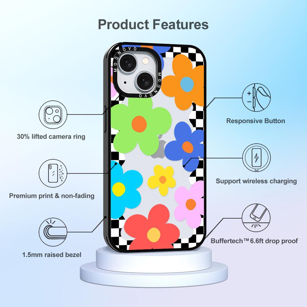 60's Checkered Floral Phone Case - iPhone 15 Plus Case - MOSNOVO