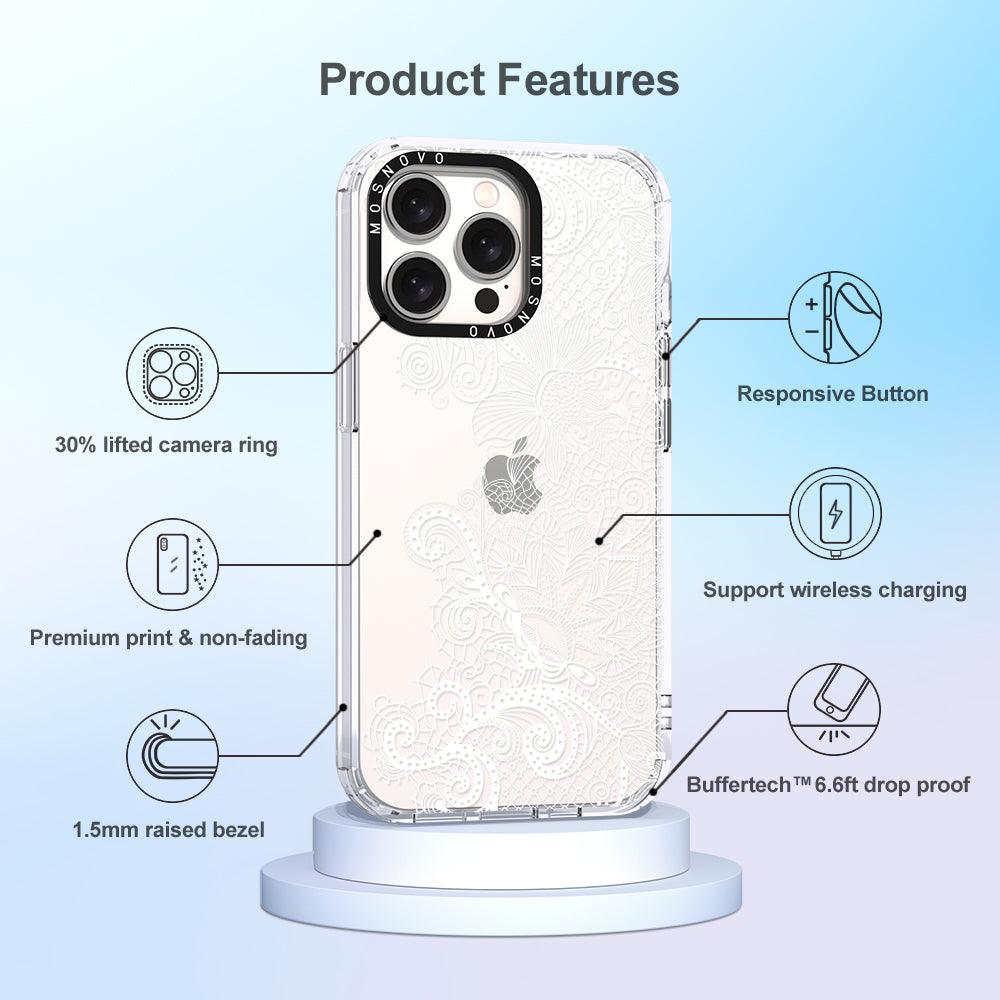 Lacy White Flower Phone Case - iPhone 15 Pro Max Case - MOSNOVO