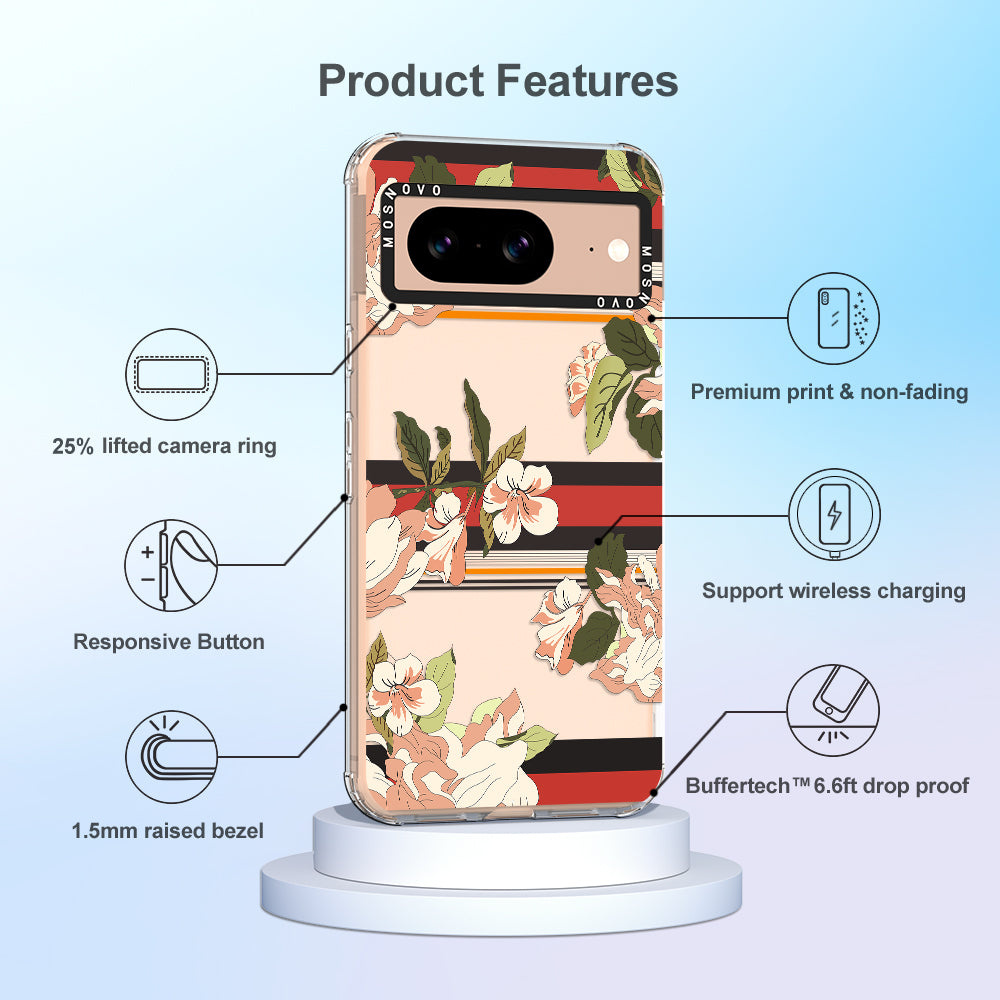 Classic Stripe Floral Phone Case - Google Pixel 8 Case - MOSNOVO