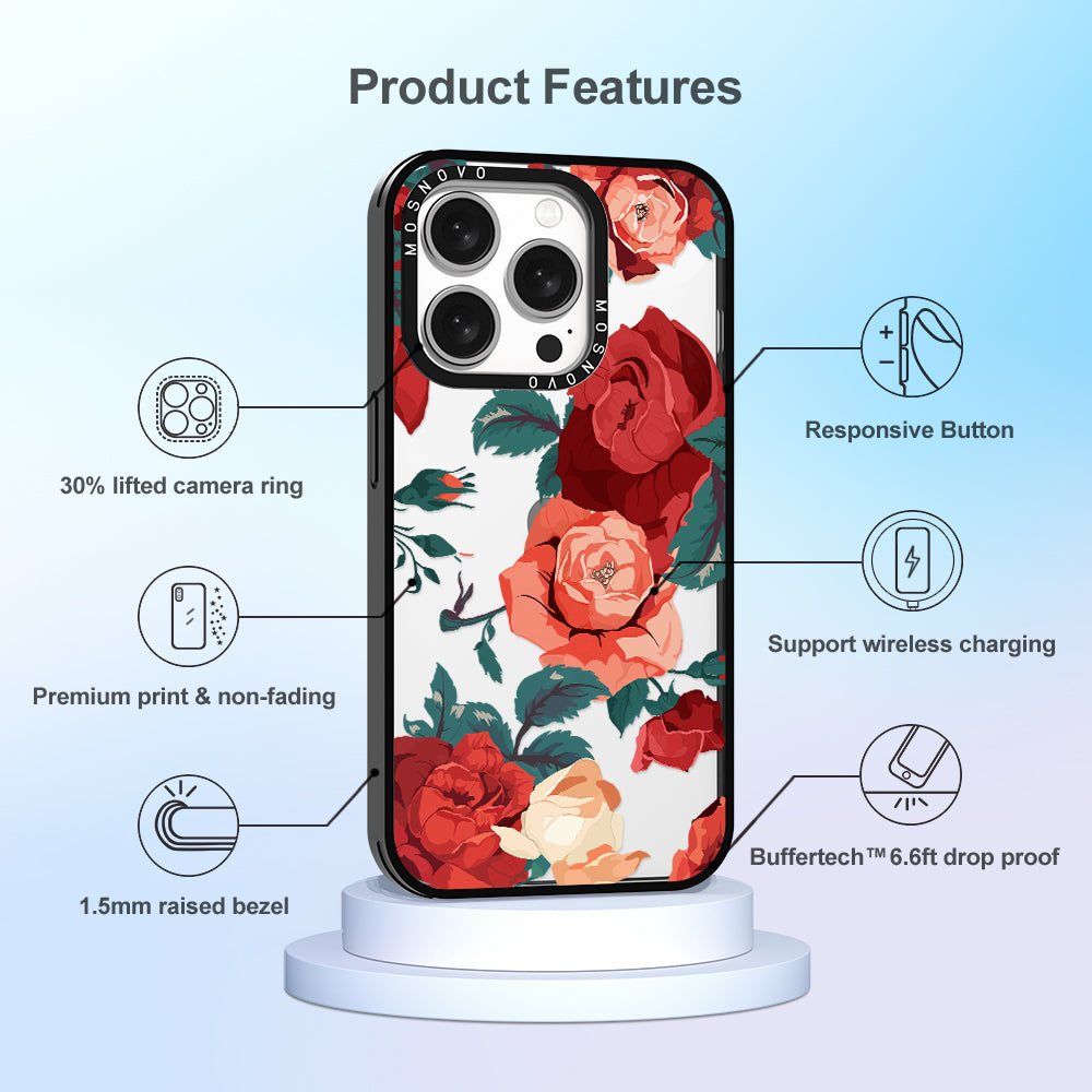 Vintage Red Rose Phone Case - iPhone 15 Pro Case - MOSNOVO