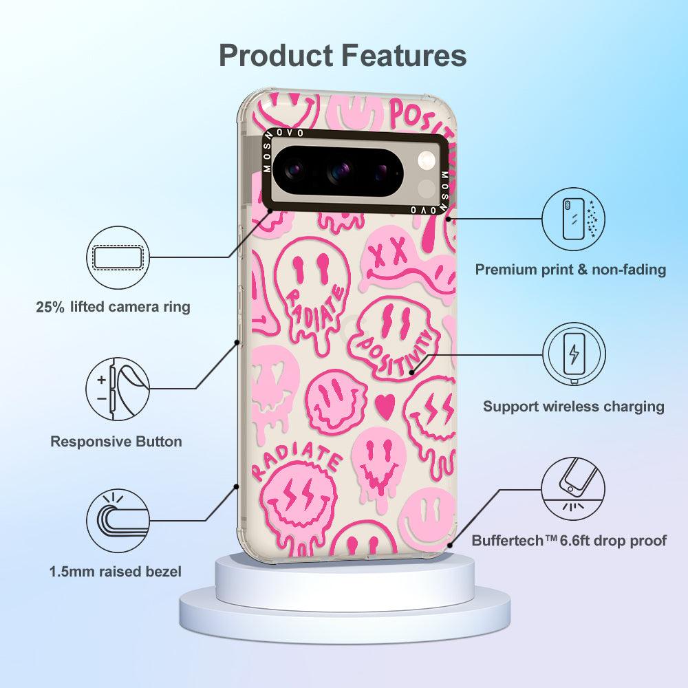 Pink Dripping Smiles Positivity Radiate Face Phone Case - Google Pixel 8 Pro Case - MOSNOVO