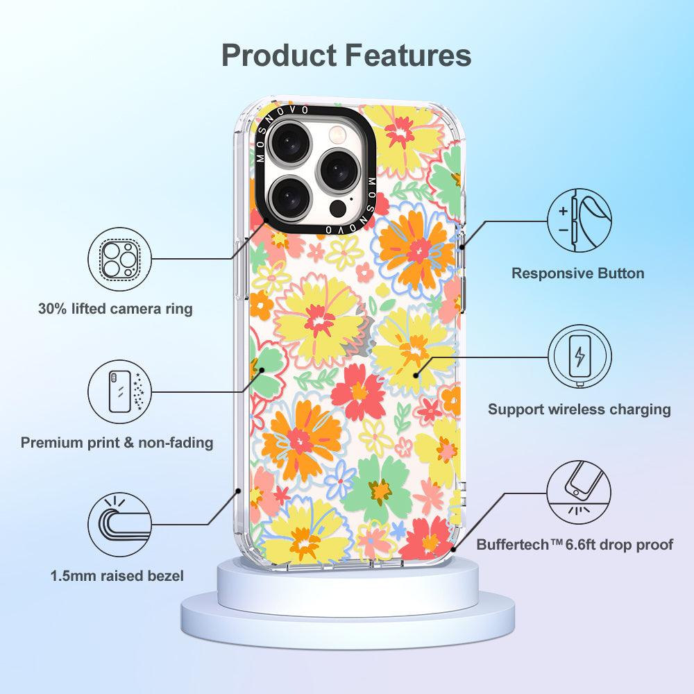 Retro Boho Hippie Flowers Phone Case - iPhone 15 Pro Max Case - MOSNOVO