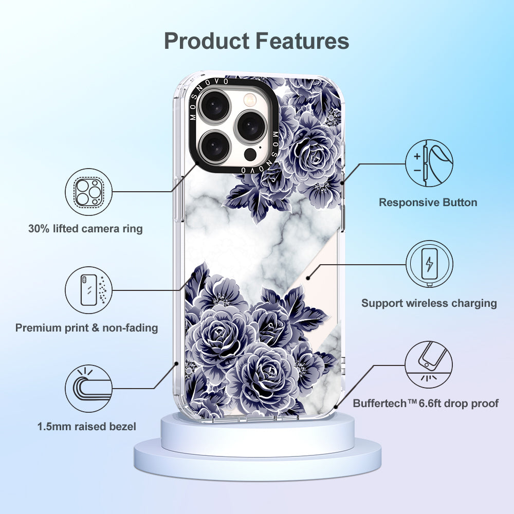 Marble with Purple Flowers Phone Case - iPhone 15 Pro Max Case - MOSNOVO