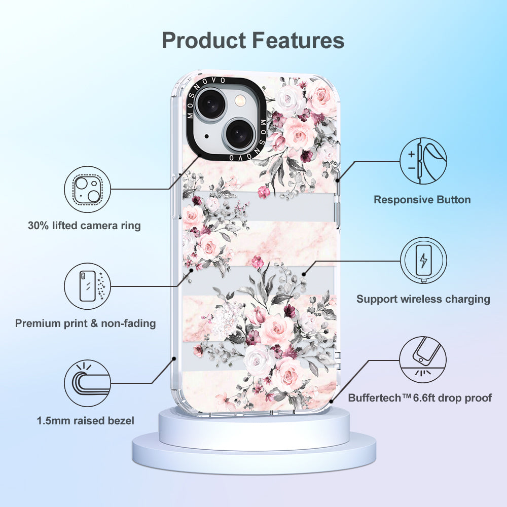 Pink Marble Flowers Phone Case - iPhone 15 Plus Case - MOSNOVO