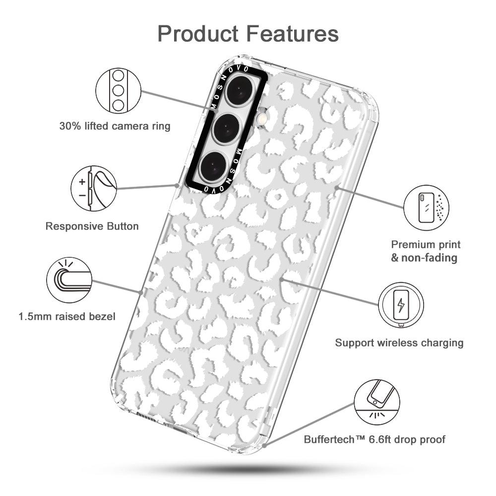 White Leopard Print Phone Case - Samsung Galaxy S24 Plus Case - MOSNOVO