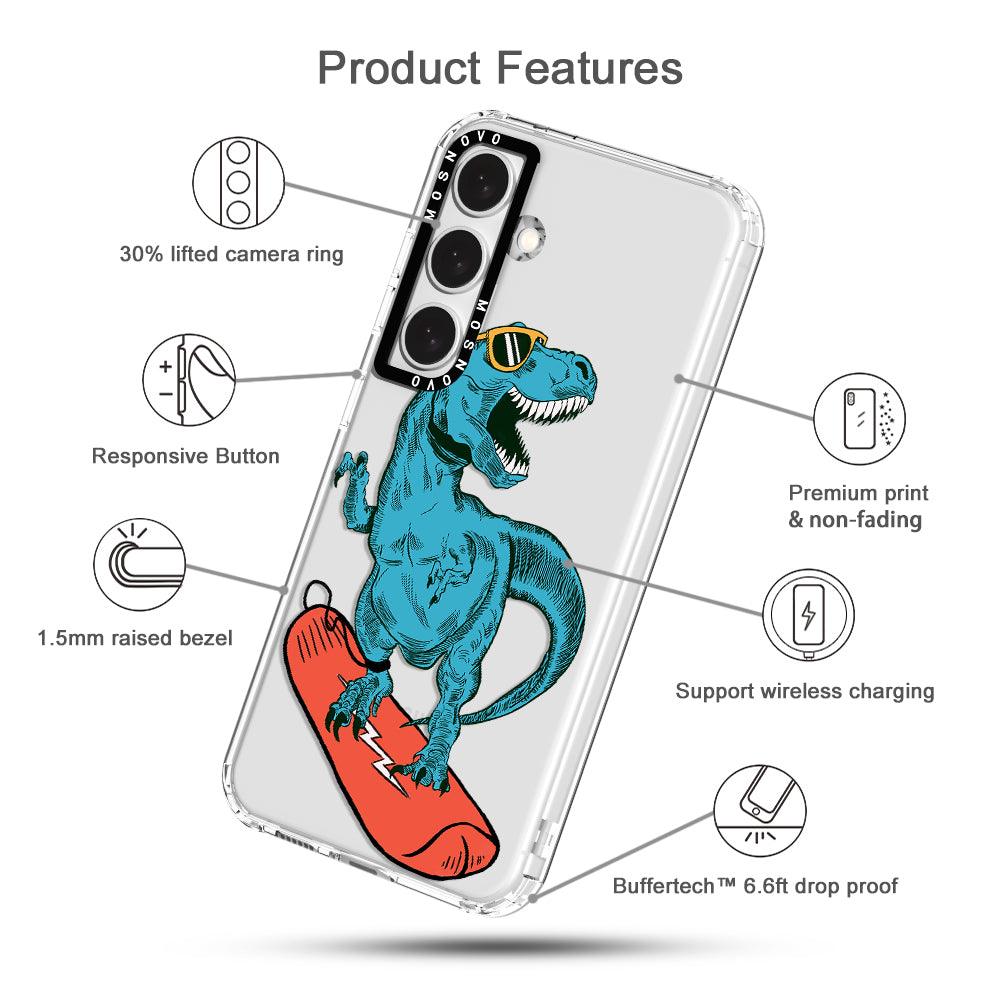 Surfing Dinosaur Phone Case - Samsung Galaxy S24 Plus Case - MOSNOVO