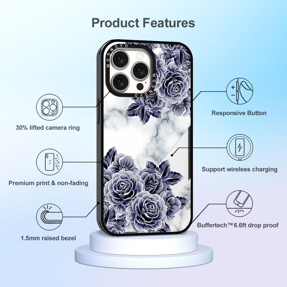 Marble with Purple Flowers Phone Case - iPhone 15 Pro Max Case - MOSNOVO