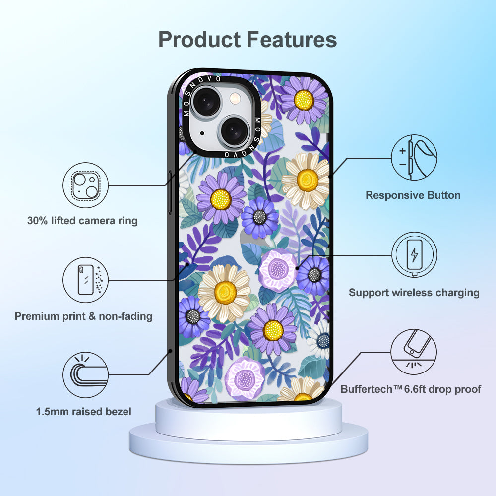 Purple Floral Phone Case - iPhone 15 Case - MOSNOVO