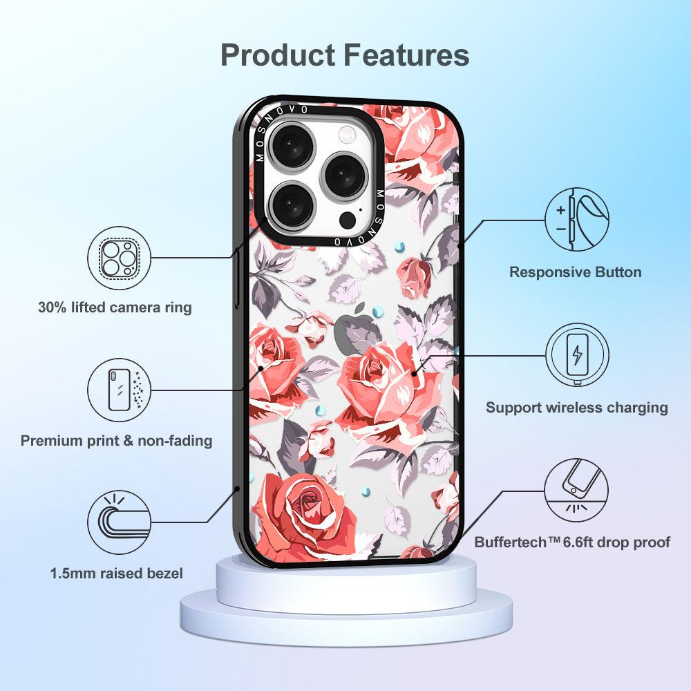 Retro Flower Roses Phone Case - iPhone 15 Pro Case - MOSNOVO