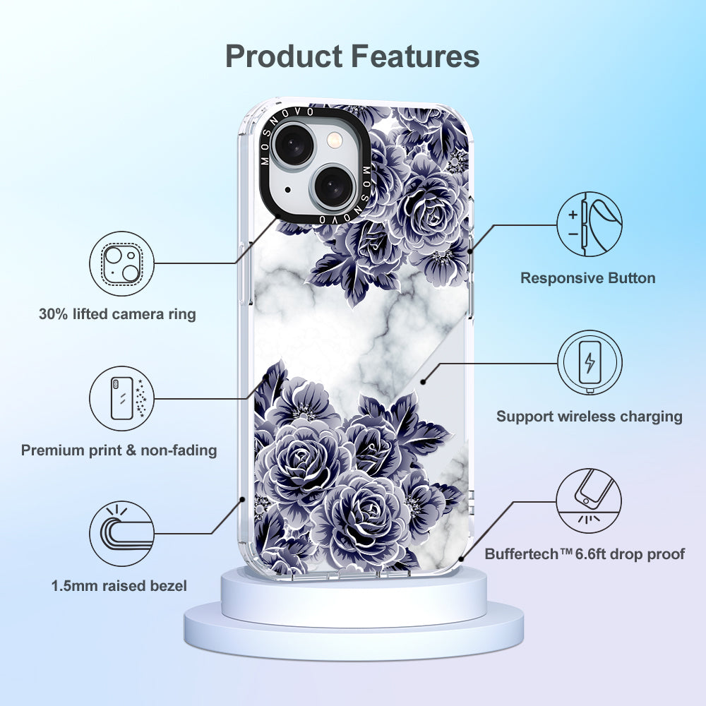 Marble with Purple Flowers Phone Case - iPhone 15 Plus Case - MOSNOVO