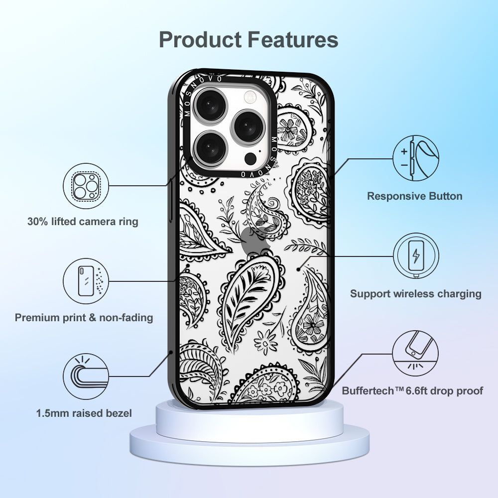 Black Paisley Phone Case - iPhone 15 Pro Case - MOSNOVO