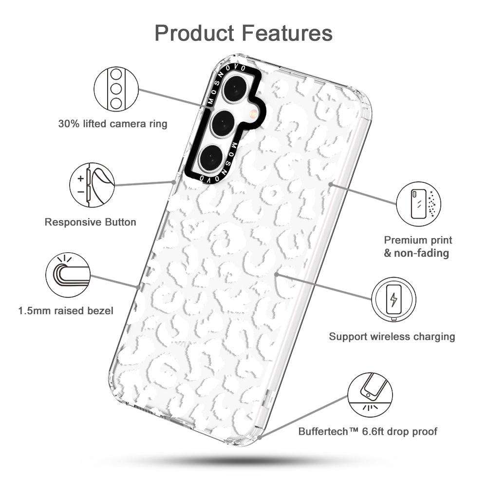 White Leopard Print Phone Case - Samsung Galaxy S23 FE Case