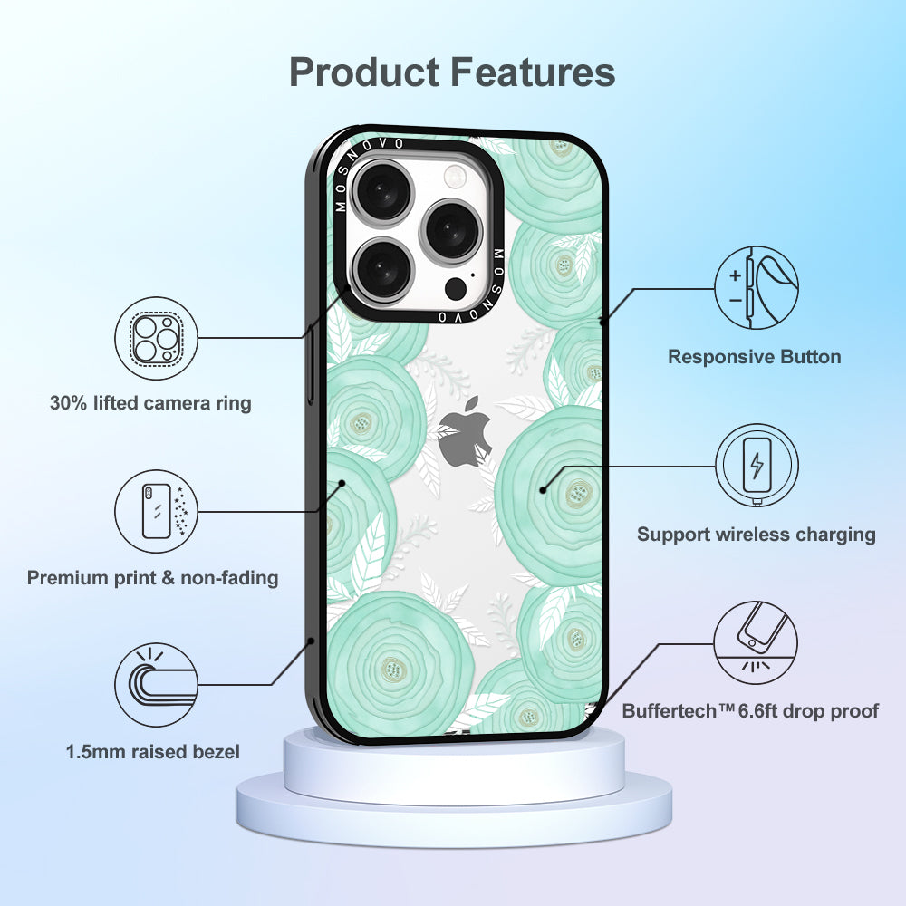 Mint Flower Phone Case - iPhone 15 Pro Case - MOSNOVO