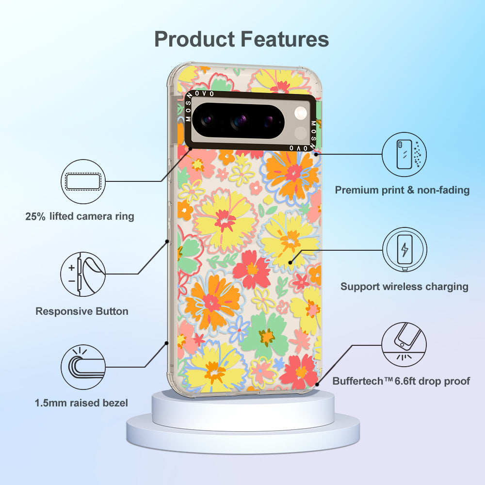 Retro Boho Hippie Flowers Phone Case - Google Pixel 8 Pro Case - MOSNOVO