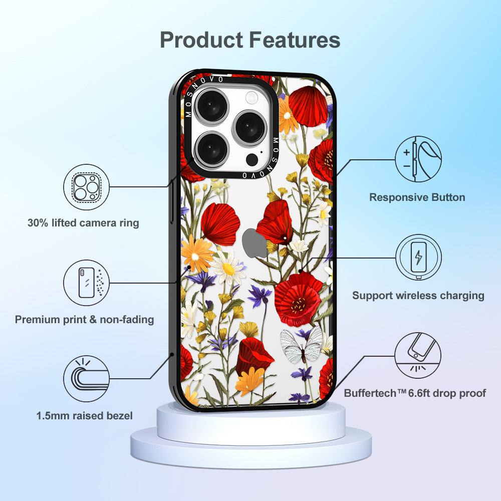 Poppy Floral Phone Case - iPhone 15 Pro Case - MOSNOVO