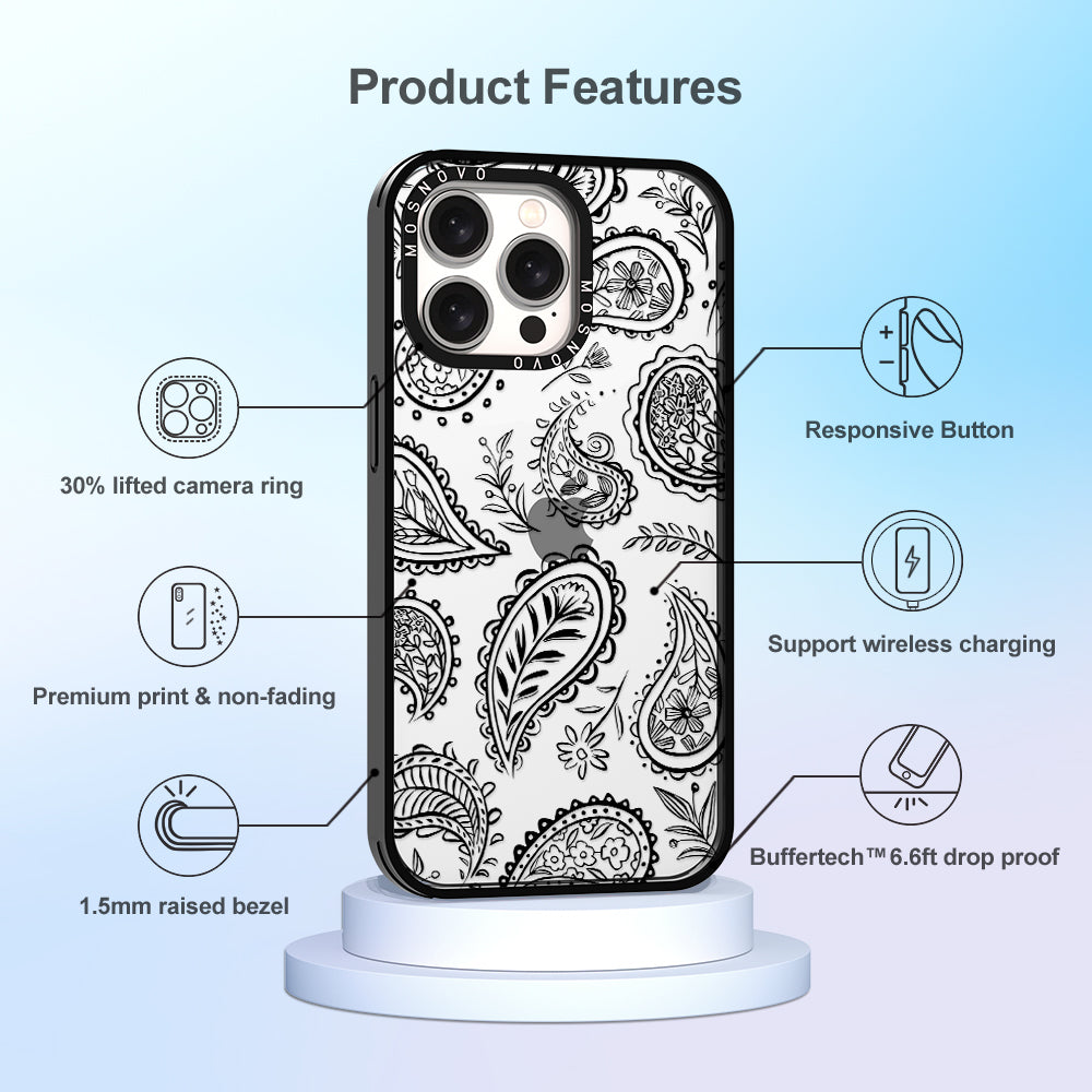 Black Paisley Phone Case - iPhone 15 Pro Max Case - MOSNOVO