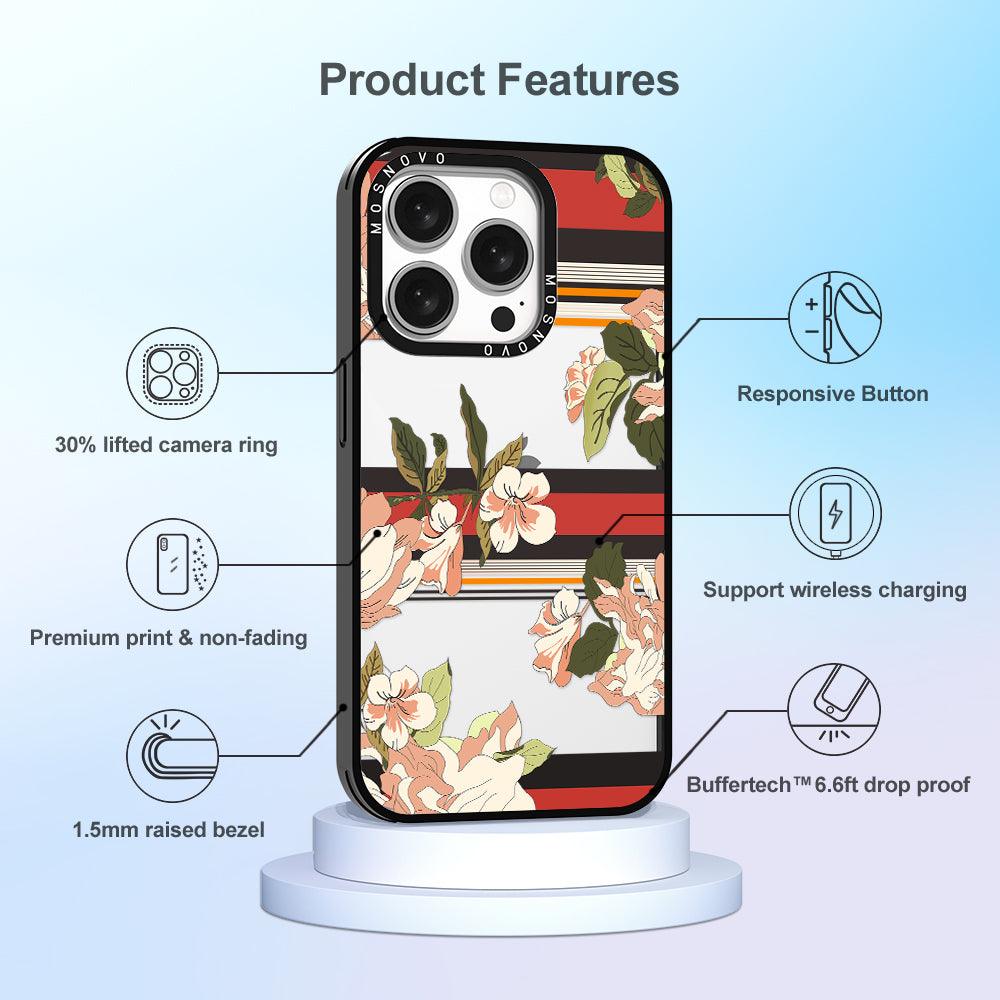 Classic Stripe Floral Phone Case - iPhone 15 Pro Case - MOSNOVO