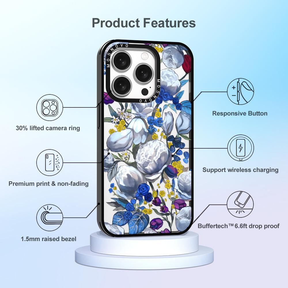 Purple Blue Floral Phone Case - iPhone 15 Pro Case - MOSNOVO