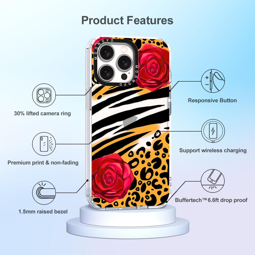 Wild Floral Leopard Phone Case - iPhone 15 Pro Max Case - MOSNOVO