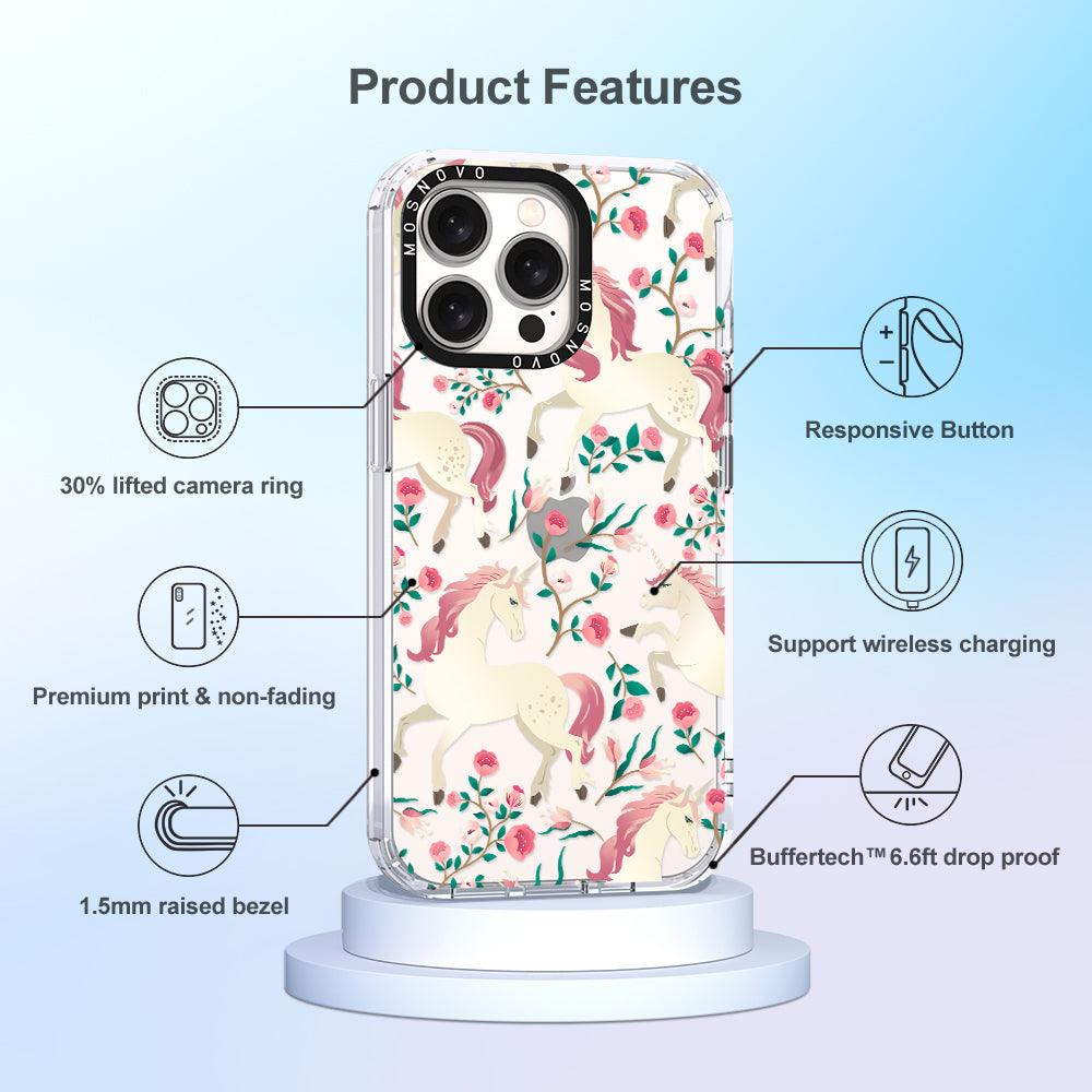 Unicorn with Floral Phone Case - iPhone 15 Pro Max Case - MOSNOVO