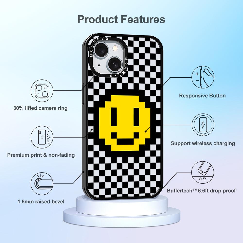 Smile Checkered Phone Case - iPhone 15 Plus Case - MOSNOVO