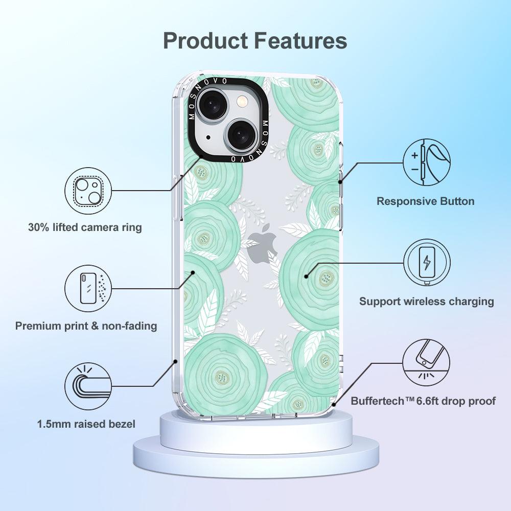 Mint Flower Phone Case - iPhone 15 Plus Case - MOSNOVO