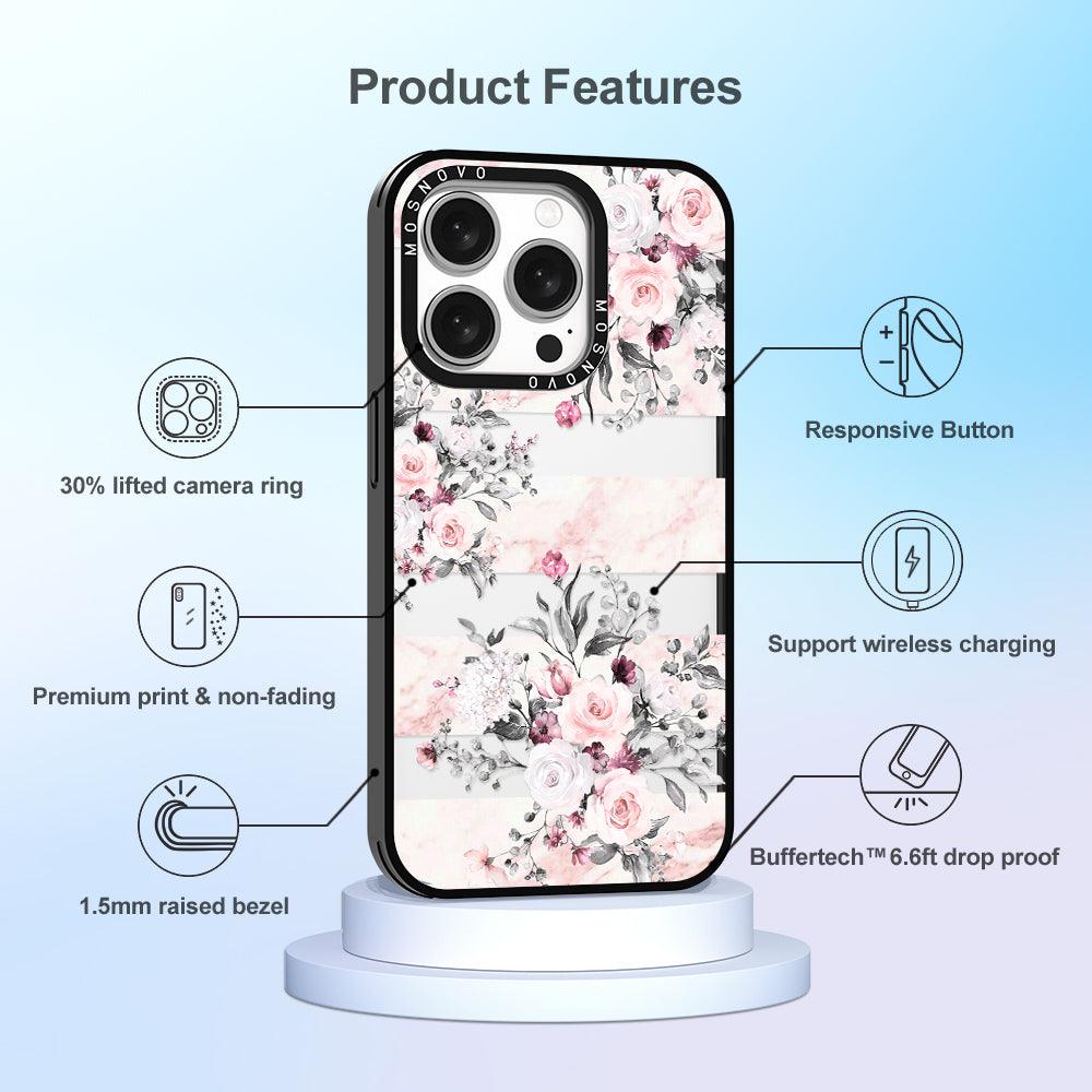 Pink Marble Flowers Phone Case - iPhone 15 Pro Case - MOSNOVO