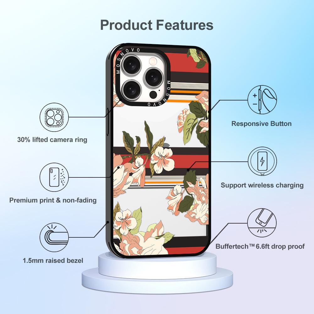 Classic Stripe Floral Phone Case - iPhone 15 Pro Max Case - MOSNOVO