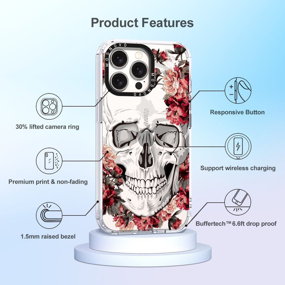 Red Flower Skull Phone Case - iPhone 15 Pro Max Case - MOSNOVO