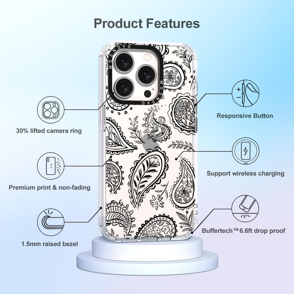 Black Paisley Phone Case - iPhone 15 Pro Case - MOSNOVO